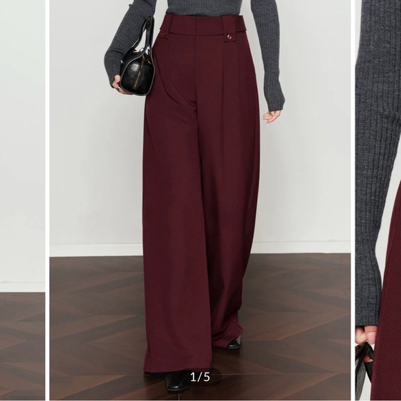 Commense Pants - Commense Burgundy Wide-Leg Trousers